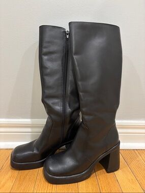 Steve Madden Black Tall Platform Block Heel Knee Boots